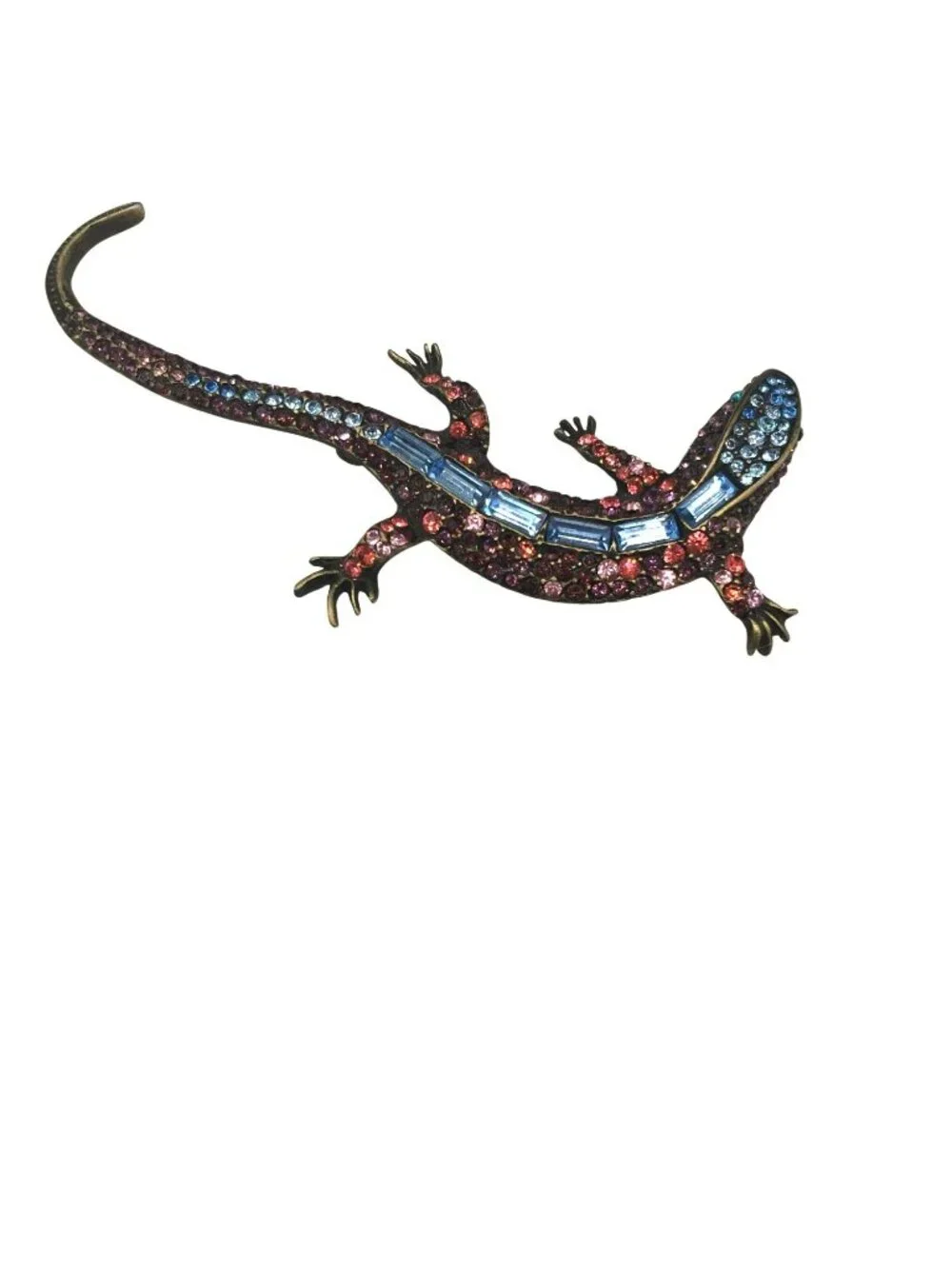 Jay Strongwater Lizard Salamander Pink Blue Swarovski Crystal Stones Brooch Pin